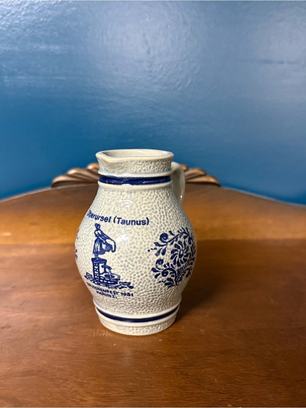 Blue and Cream Decorative Ceramic Pitcher - Gerzit